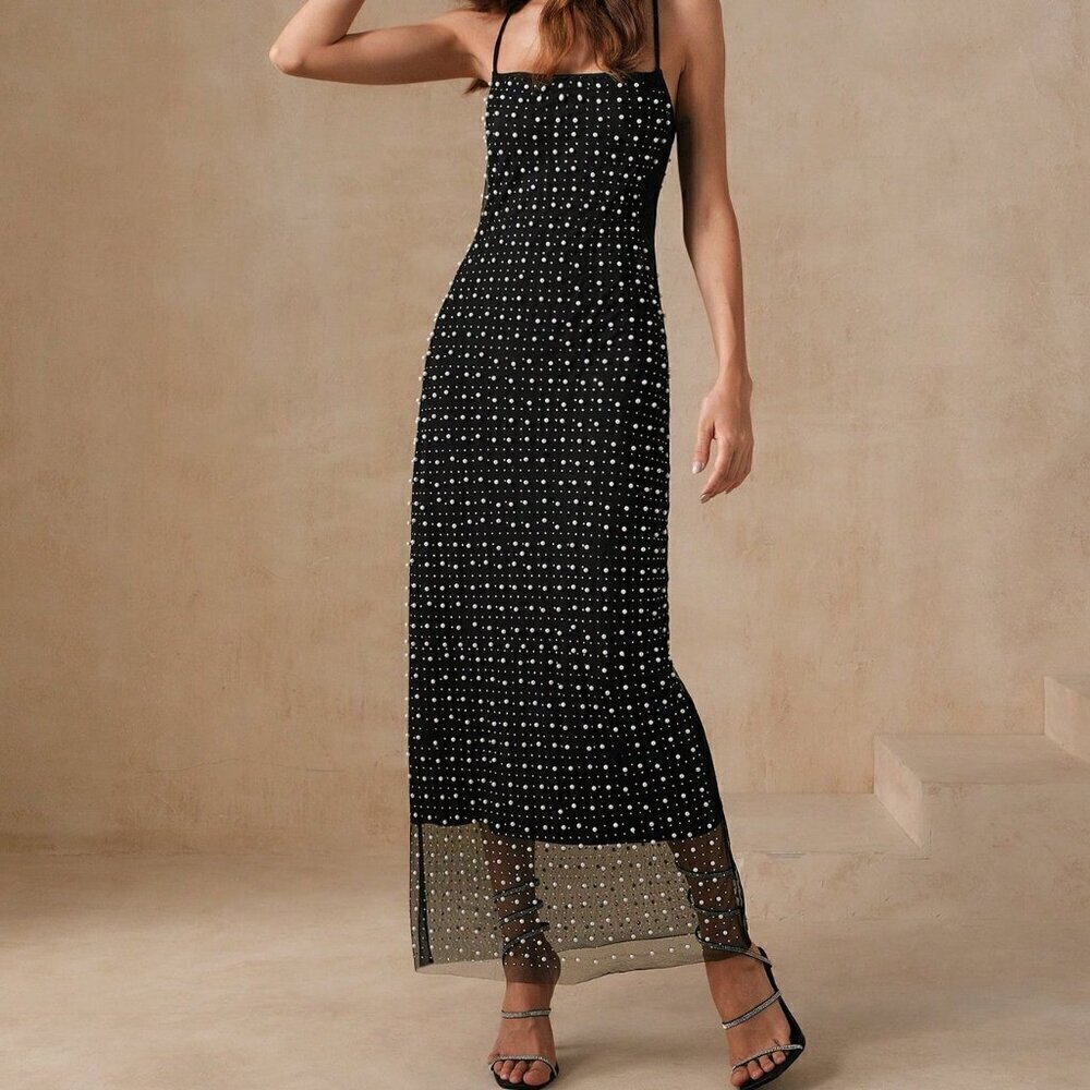 Black Party Women's Sequin Patchwork Summer Strappy Dress - Picture 7 of 7